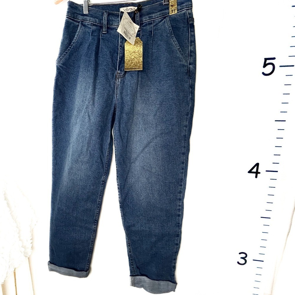 Vibrant miu Golden Blue Mom Jeans 11 W29 NWT